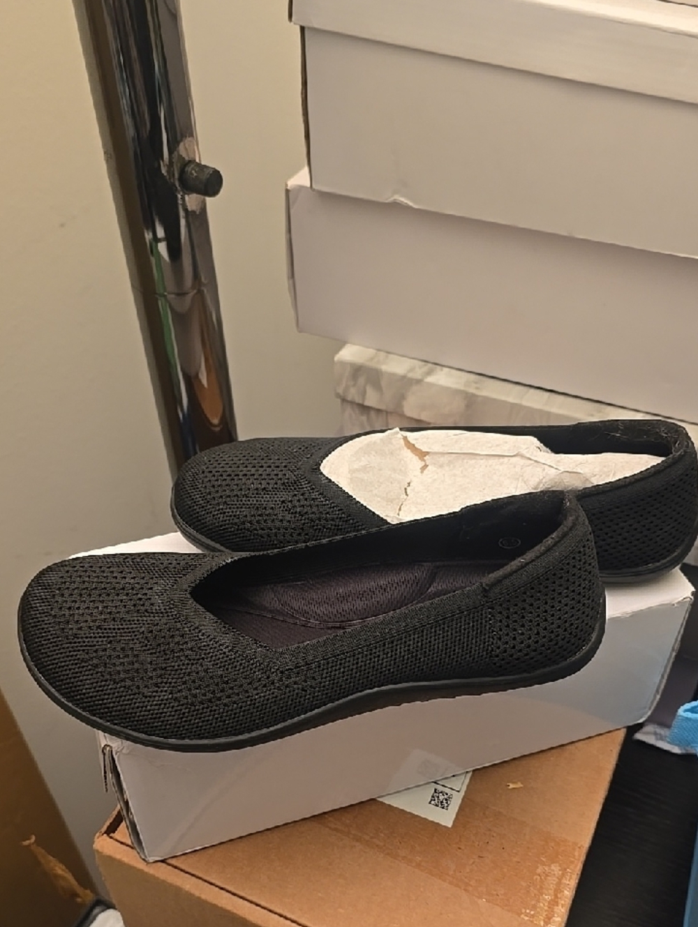 NEW Women's Wide Toe Padded Black Knit Slip-On Ballet Flats